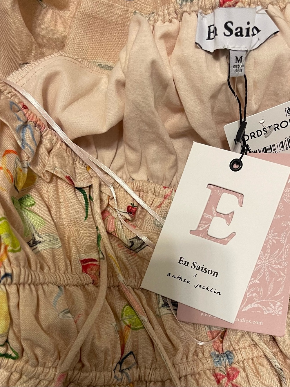 En Saison Anthea Jacklin Pink Puff Sleeve Linen Blend Babydoll Dress sz M NWT - Picture 6 of 11